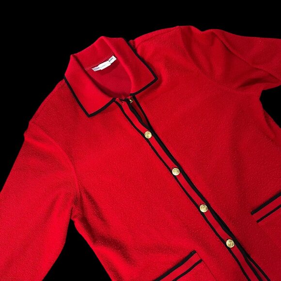 Vintage Red Cardigan Blazer Jacket Large 1990s Cathy Daniels Gold Buttons Black - Picture 1 of 8